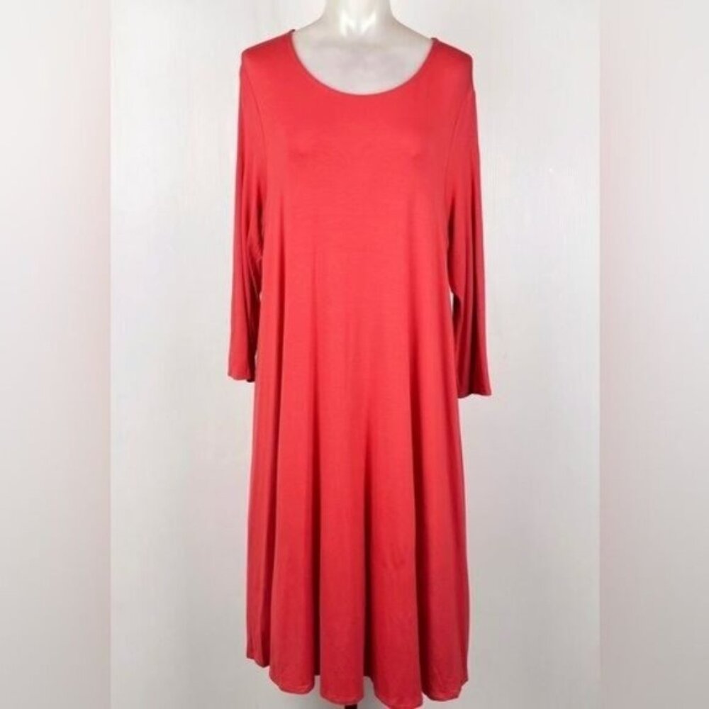 Eileen Fisher orange Knit Bateau Long Sleeve Shift dress Large